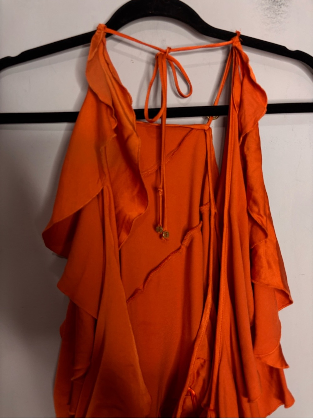 Zara Limited Edition Burnt Orange ruffle Open Back Asymmetrical Blouse, size M - Picture 11 of 15